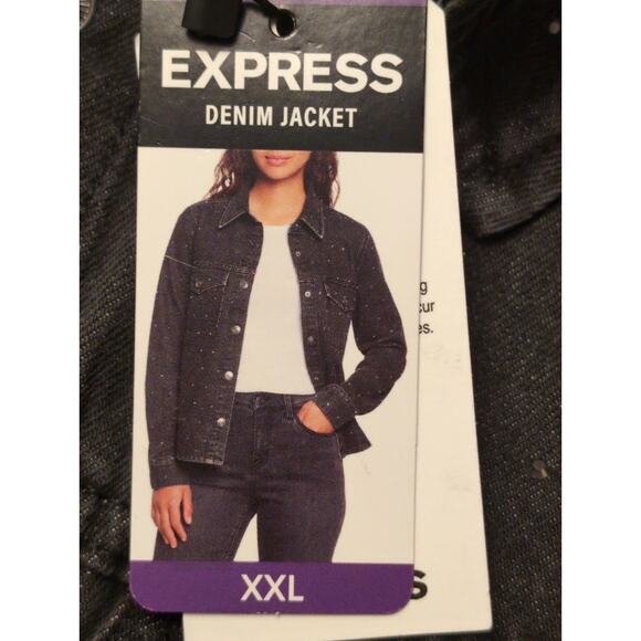 Express Women's Black Denim Jacket W/ Rhinestones Snap Front XXL Whimsigoth - Picture 11 of 11